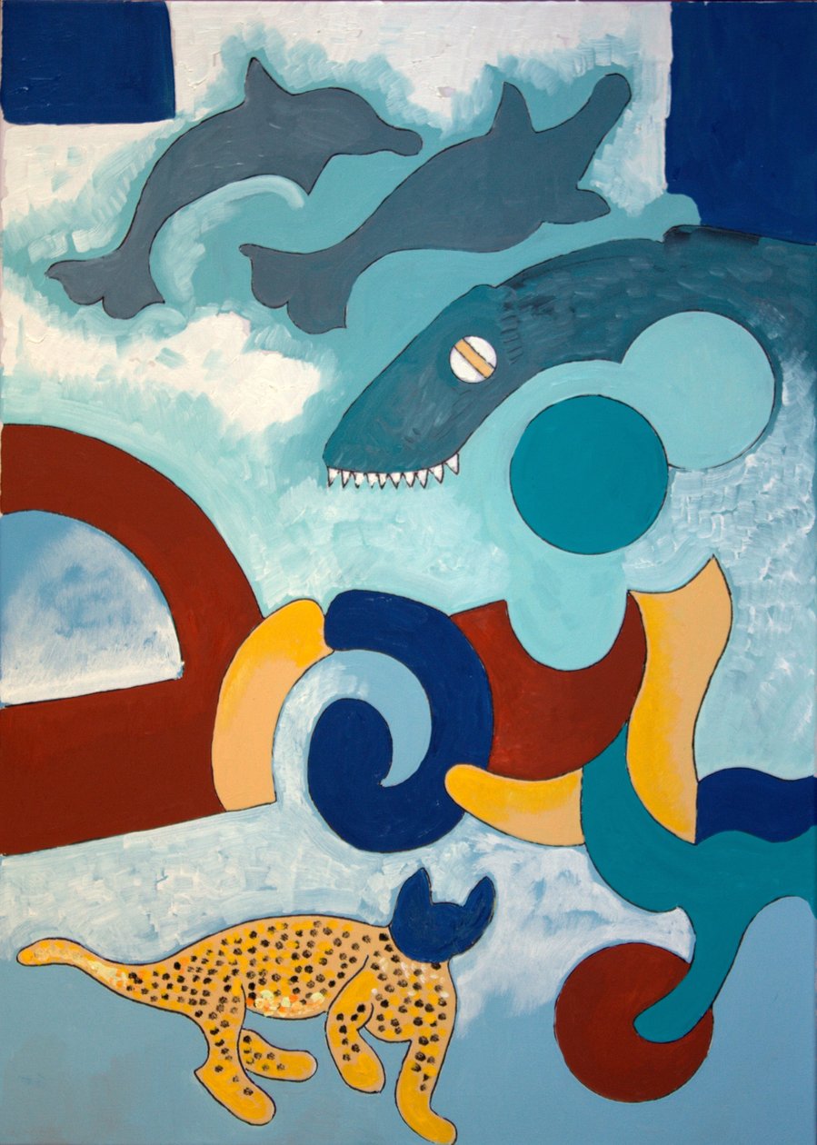 तेंदुए का एक नीला सिर है, 2009 (कैनवास पर तेल) द्वारा जान ग्रोनबर्ग