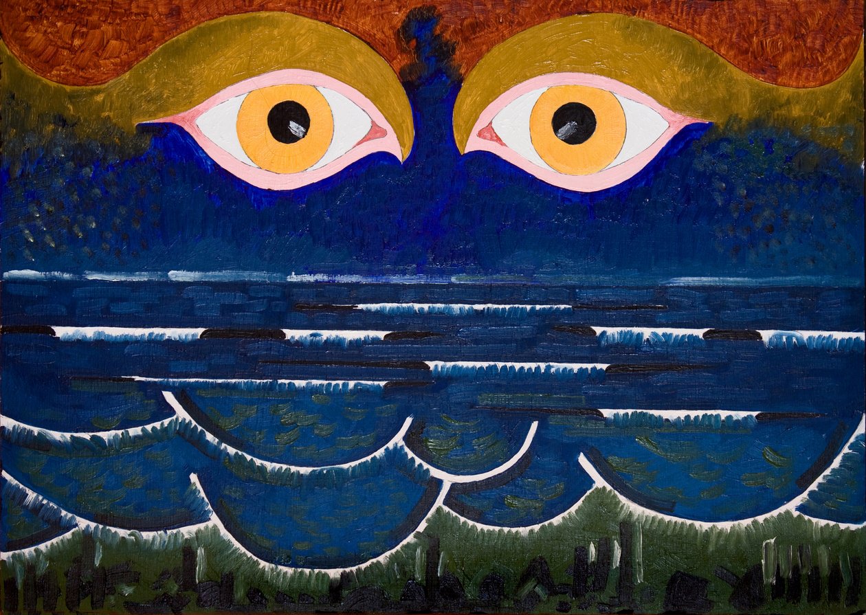 समुद्र पर विचार करते हुए सागर, 2006 (लकड़ी पर तेल) द्वारा जान ग्रोनबर्ग