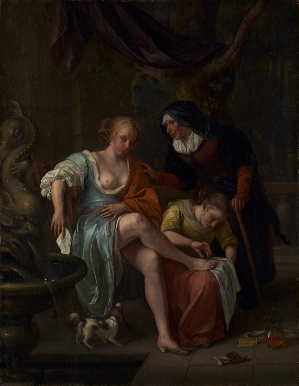बाथशीबा स्नान के बाद, c.1670-5 (पैनल पर तेल) द्वारा जान हैविक्स। स्टीन