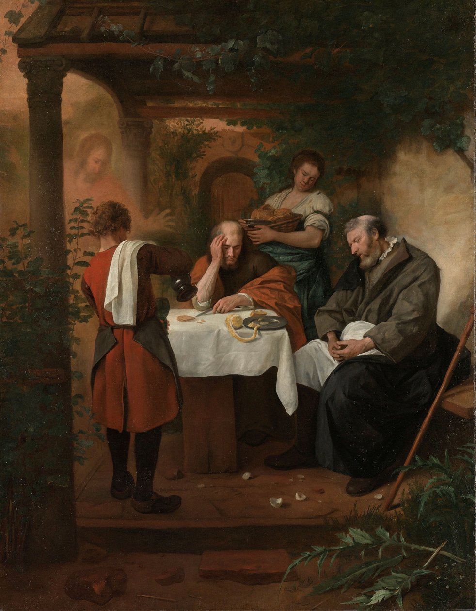 एम्मॉस पर खाना, c.1665-68 (कैनवास पर तेल, एच 134 सेमी × डब्ल्यू 104 द्वारा जान हविक्ज़ून स्टीन