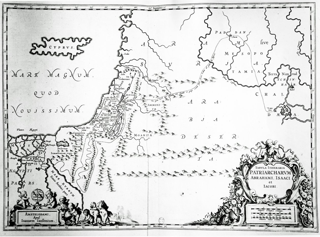 अब्राहम, इसहाक और जैकब की यात्रा का नक्शा, 1652 द्वारा जन जानसनियस