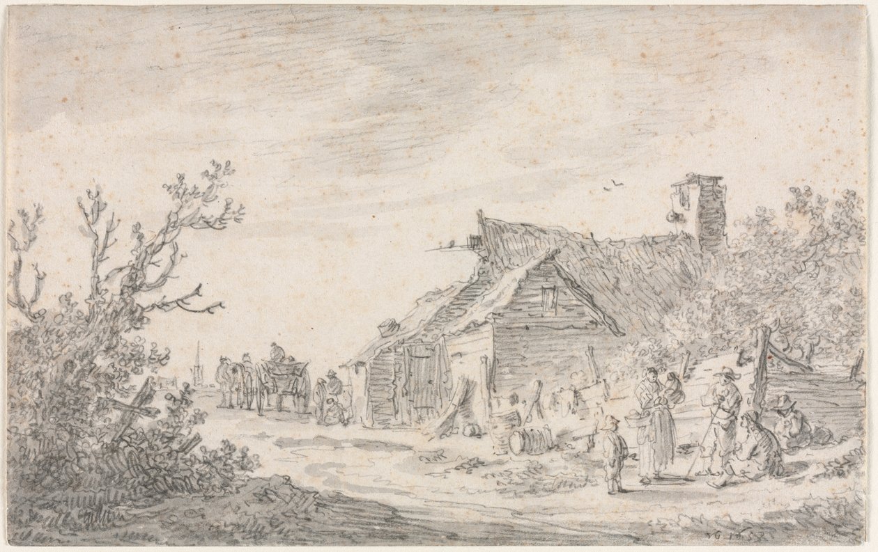 एक कॉटेज और आंकड़े के साथ लैंडस्केप, 1653। द्वारा जन जोसेफ्स वैन गोयन