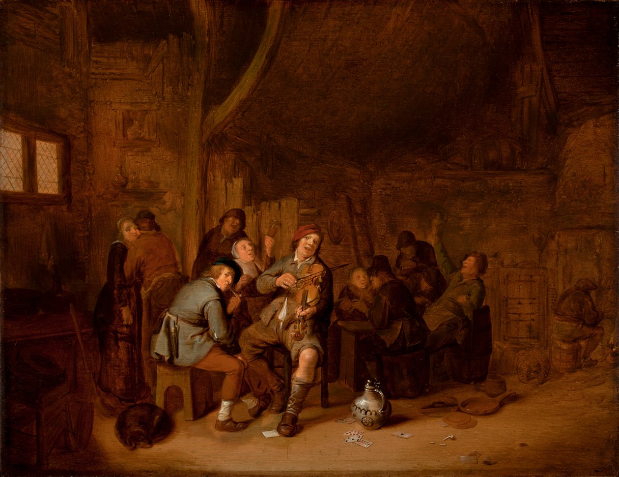 धूम्रपान और एक सराय में संगीत बजाना, c.1640 (पैनल पर तेल) द्वारा जन मिसे मोलानेर