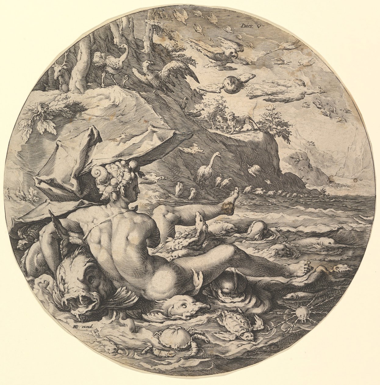द फिफ्थ डे डेज़ वी, द क्रिएशन ऑफ द वर्ल्ड की श्रृंखला से, सीए। 1597. द्वारा जान मुलर