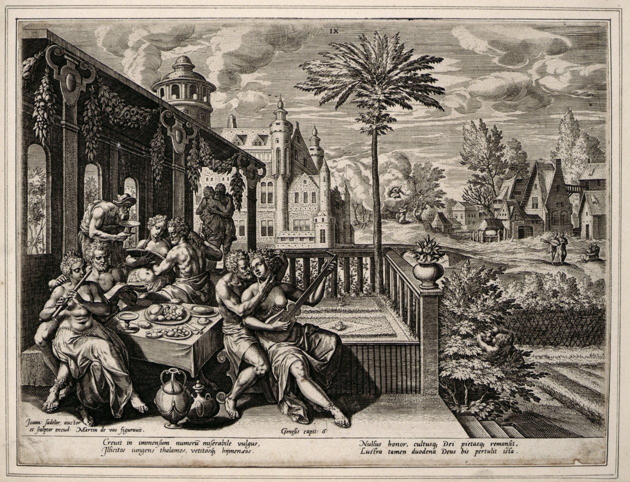 उत्पत्ति अध्याय 6, श्लोक 9, c.1600 (वोव पेपर पर उत्कीर्ण करना) द्वारा जन सदलर