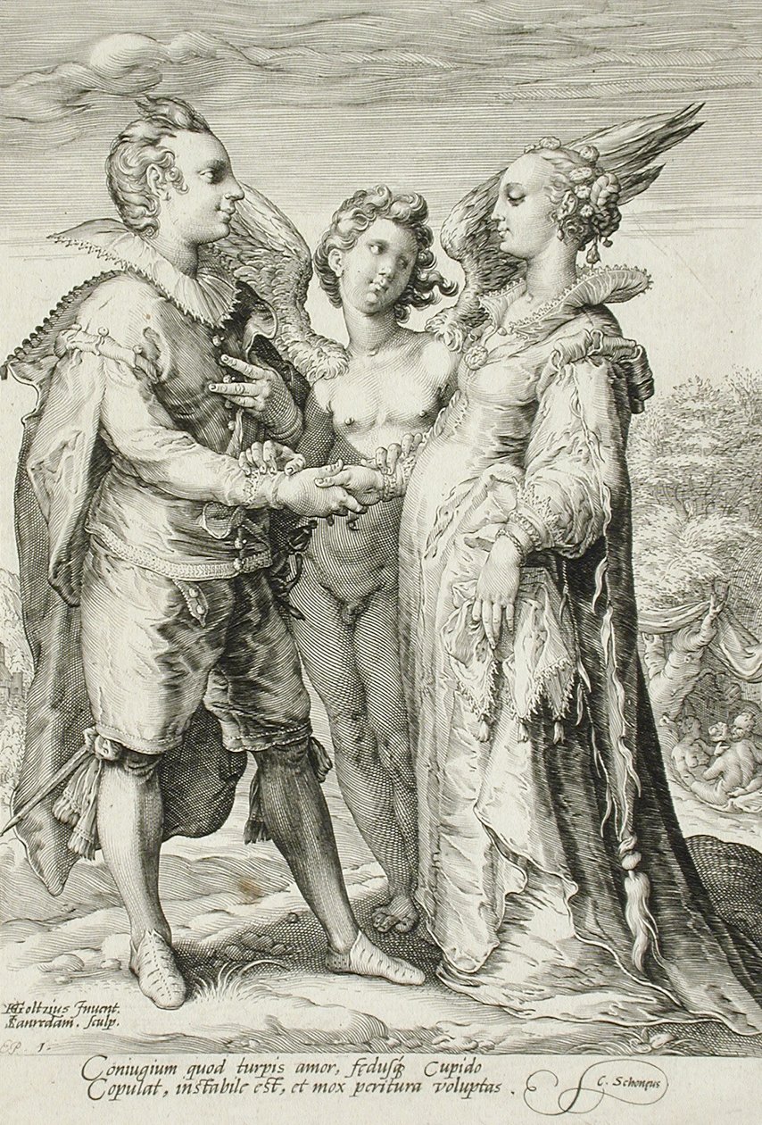 विवाह के लिए विवाह, विवाह त्रयी की प्लेट 1, c.1594 द्वारा जन सैनेद्रम