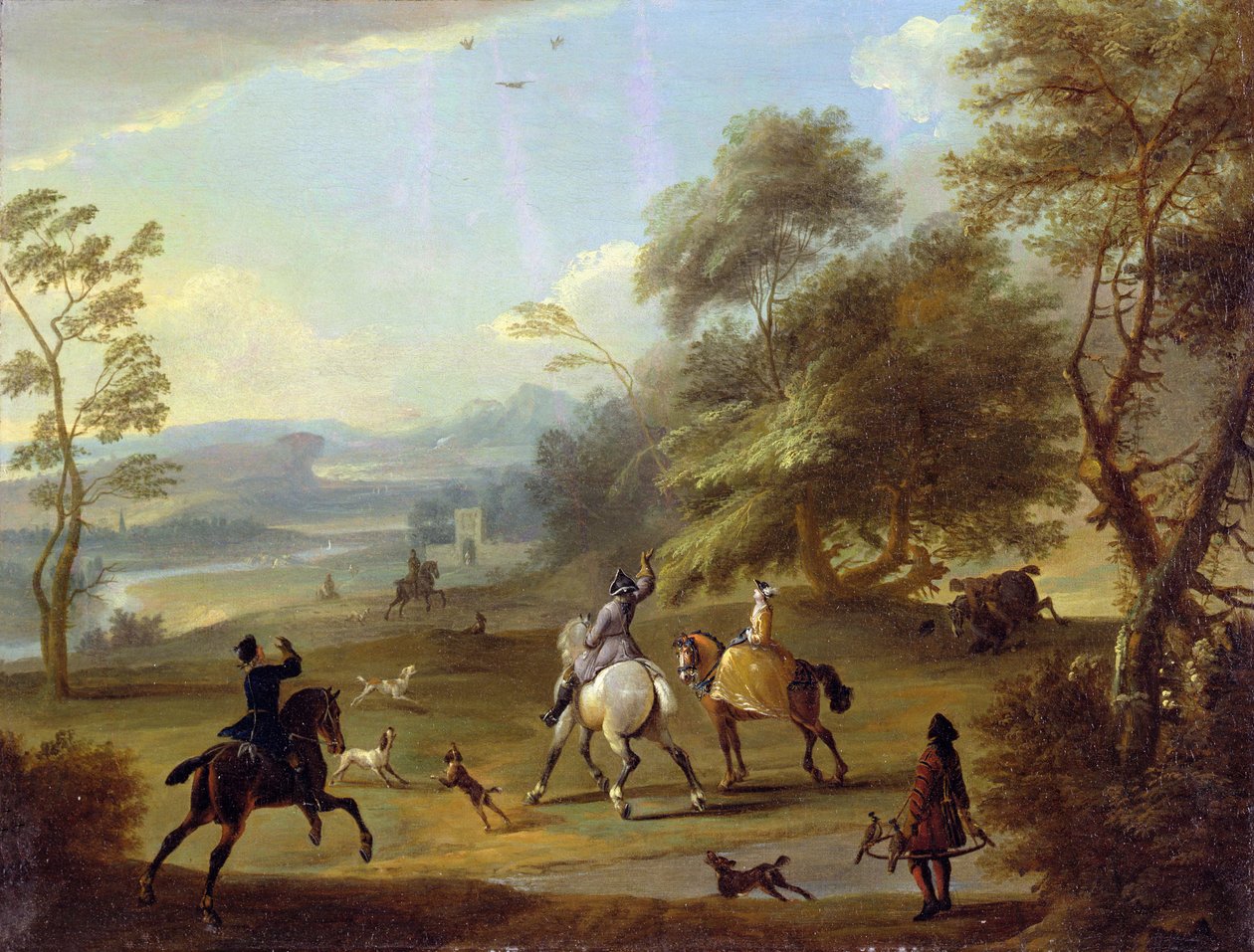 एक हॉकिंग पार्टी, c.1690 द्वारा जन व्याक