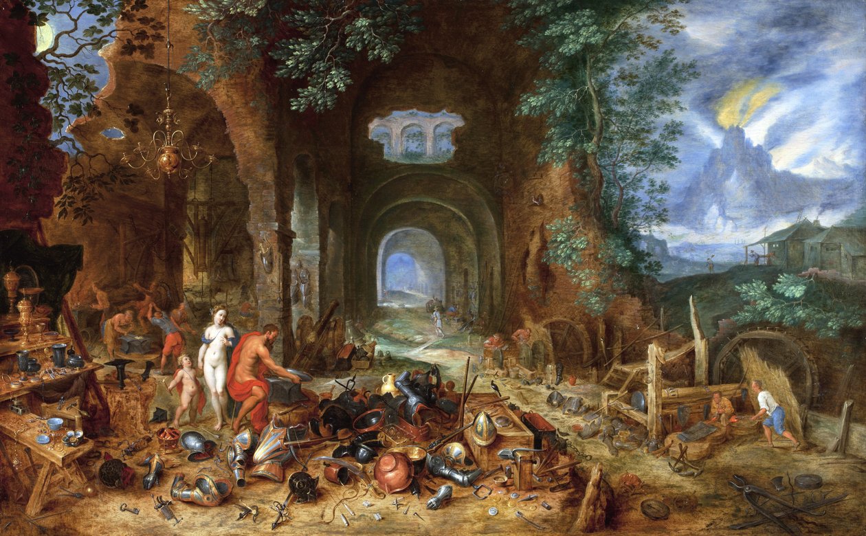 वल्कन के फोर्ज पर वीनस, 1606-23 (ओक पैनल पर तेल) द्वारा जन एल्डर ब्रूघेल