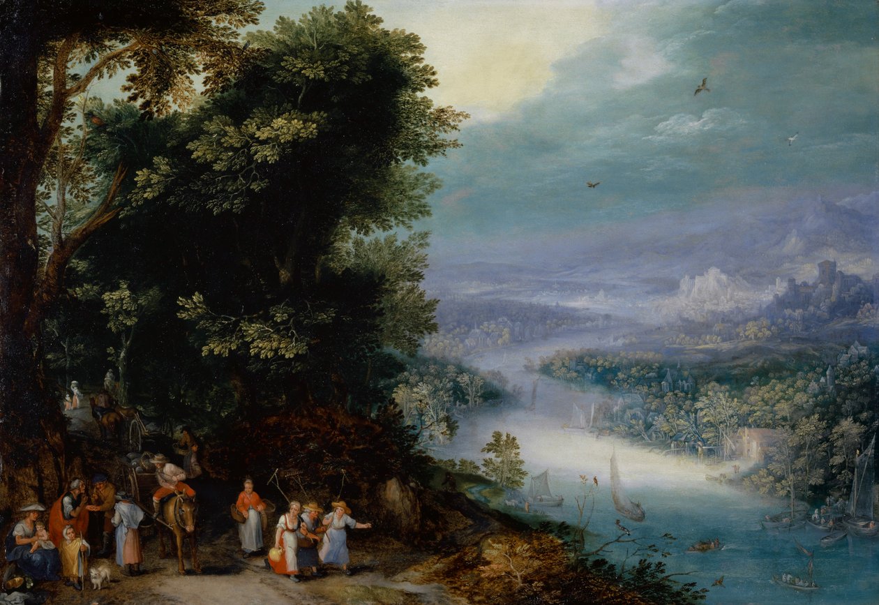 सड़क के साथ लकड़ी की घाटी, c.1602 द्वारा जन एल्डर ब्रूघेल