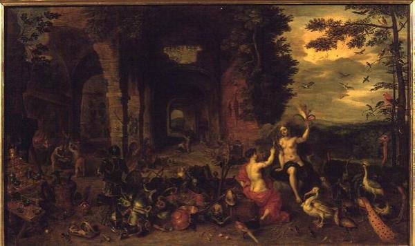 वायु और अग्नि का रूपक, c.1650-60 (पैनल पर तेल) द्वारा जन यंगर ब्रुघेल