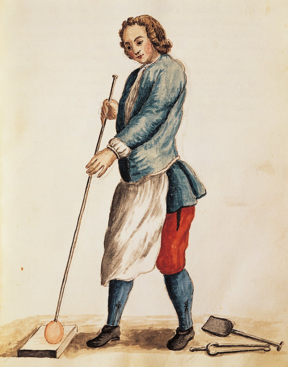 मुरानो ग्लास का ग्लासब्लोअर, जेन ग्रेवेनब्रोएक (1731-1807), वॉटरकलर, इटली द्वारा इलस्ट्रेटेड बुक ऑफ़ विनीशियन कॉस्ट्यूम्स का चित्रण द्वारा जन वैन ग्रीवेनोबेक
