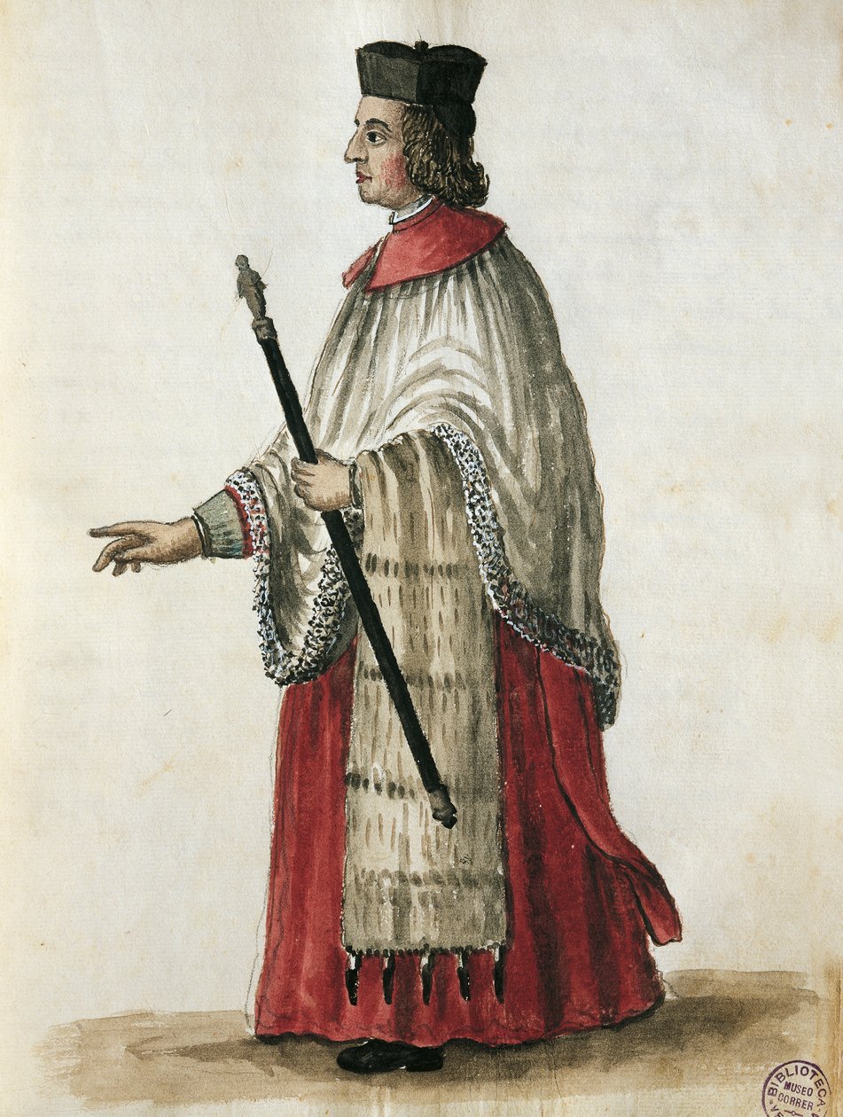 सेंट मार्क चर्च में मास्टर ऑफ सेरेमनी, जियोवानी डि ग्रेवेम्ब्रोच (1731-1807) वॉटरकलर द्वारा वेनिस की वेशभूषा से लिया गया द्वारा जन वैन ग्रीवेनोबेक