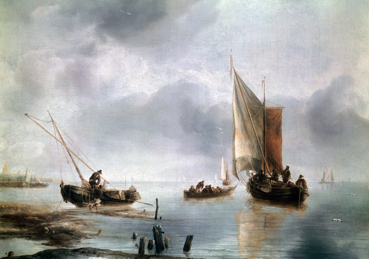 हल्की हवा में एक छोटा पोत, और दूसरा तट, सीए 1650-1660, जन वैन डे कैपेल (1624-सीए 1679) द्वारा, कैनवास पर तेल, 34, 8x48 द्वारा जान वैन डे कैपेले या कैप्पेल