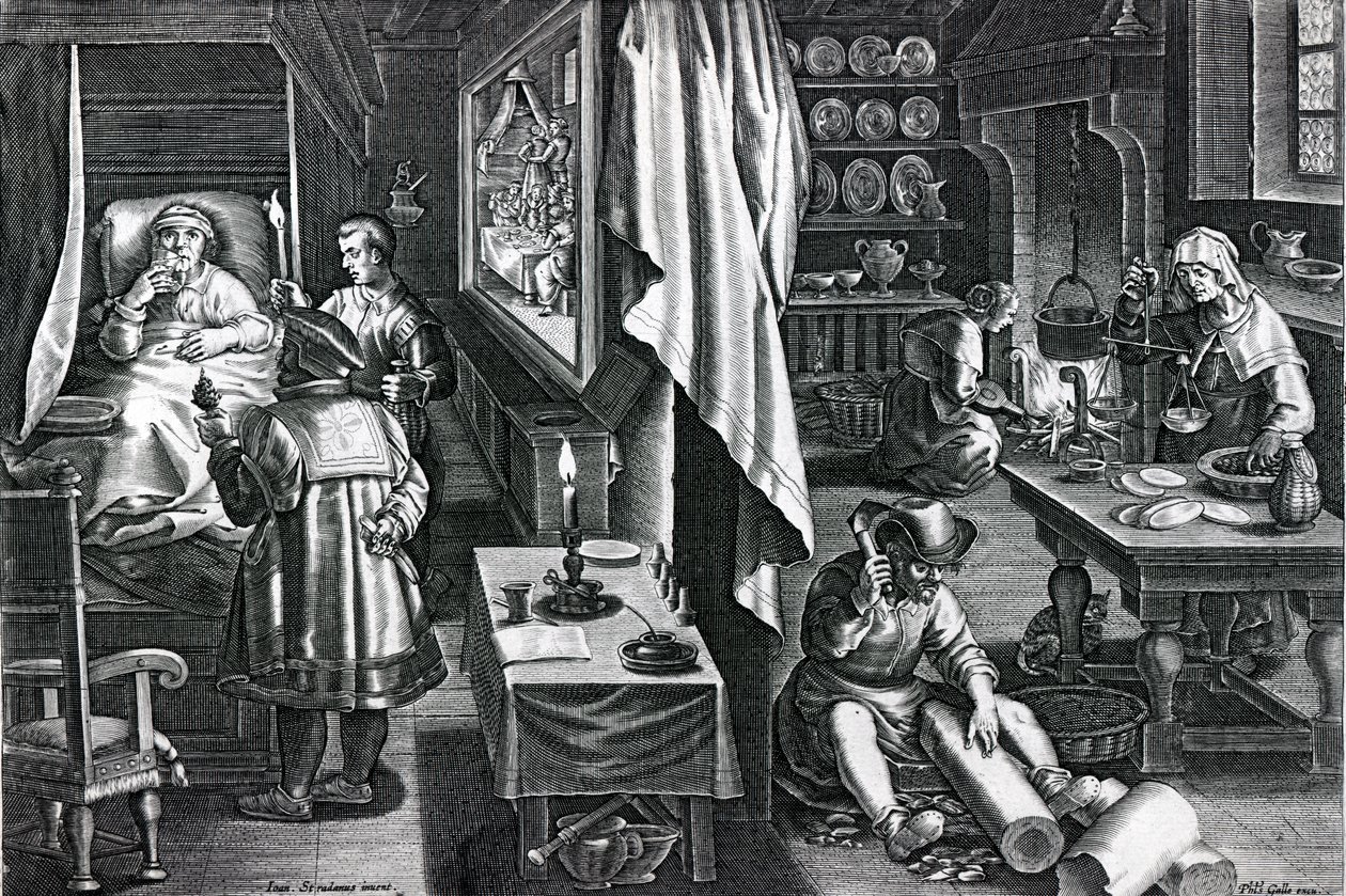Hyac न्यू reperta &39;फिलिप्स गाले द्वारा उत्कीर्ण से संघ थाली 6 का अभिशाप, c.1580-1605 (उत्कीर्णन) द्वारा जन वैन डर स्ट्रेट
