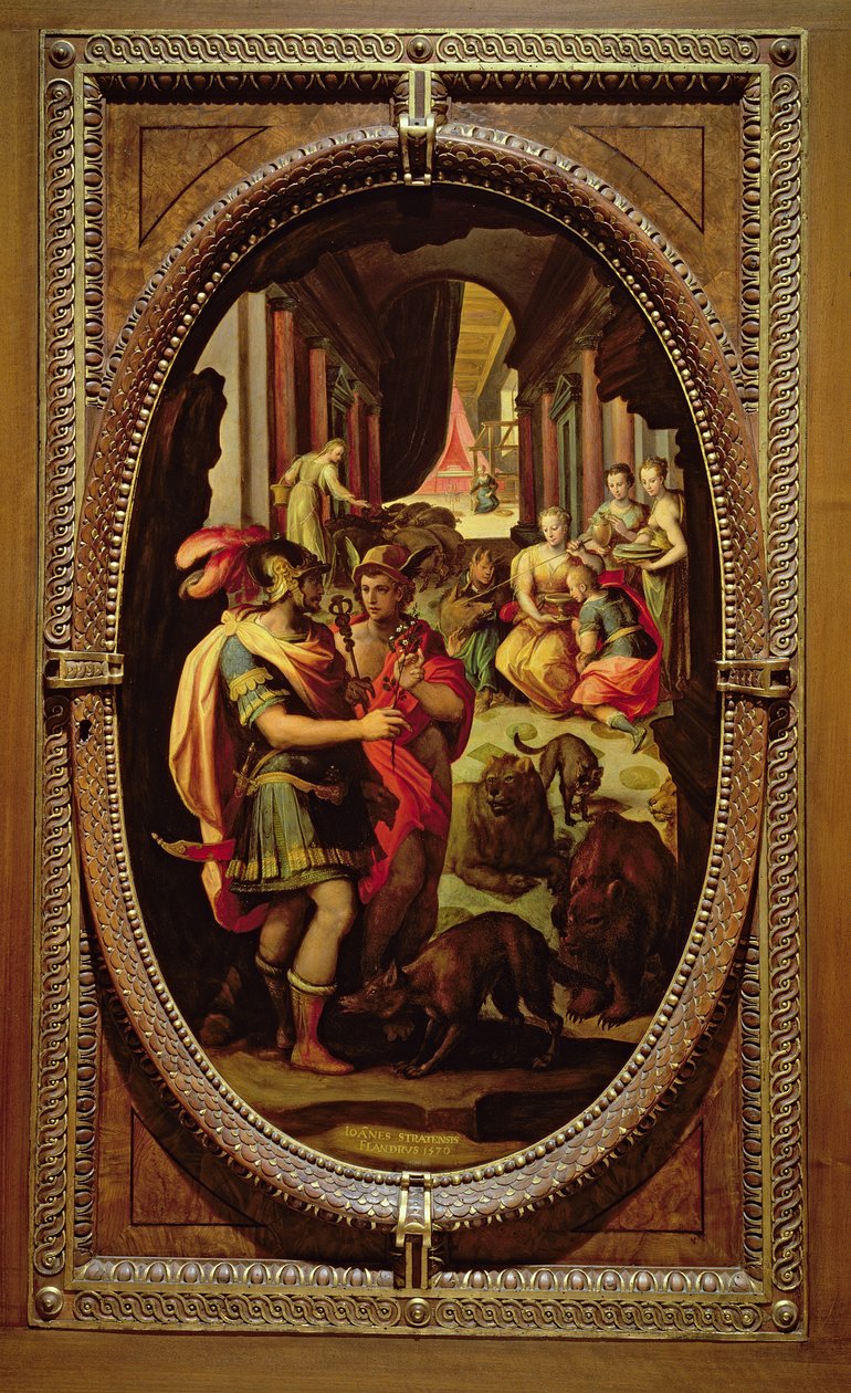 Ulysses, पारा और Circe, 1570 (स्लेट पर तेल) द्वारा जन वैन डर स्ट्रेट