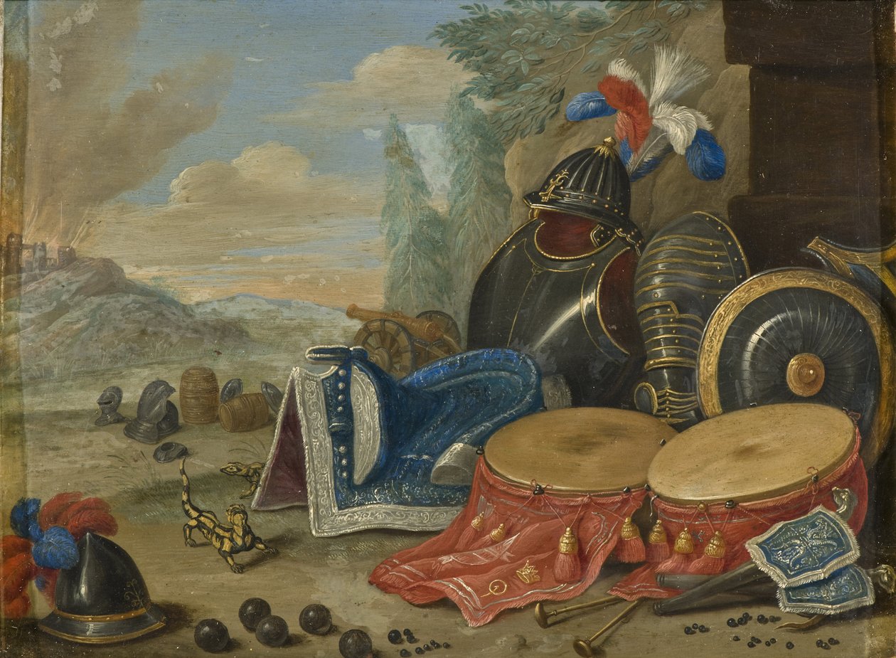 केसेल, जान वैन, द एल्डर (1626-1679) द्वारा प्रतीक डे ग्युरे - युद्ध के प्रतीक। तांबे पर तेल। आयाम: 19x25 सेमी। राष्ट्रीय संग्रहालय स्टॉकहोम द्वारा जान वैन द एल्डर केसल
