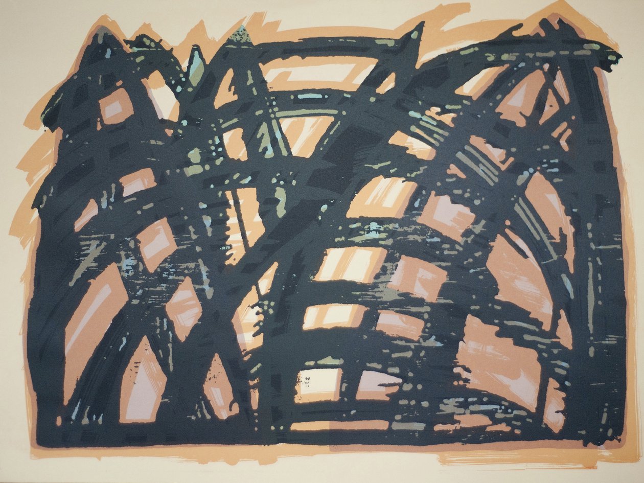 हेड ऑन (iii), 2014 (चेनसॉ वुडकट और सिल्कस्क्रीन) द्वारा जेनेट मैकेंजी