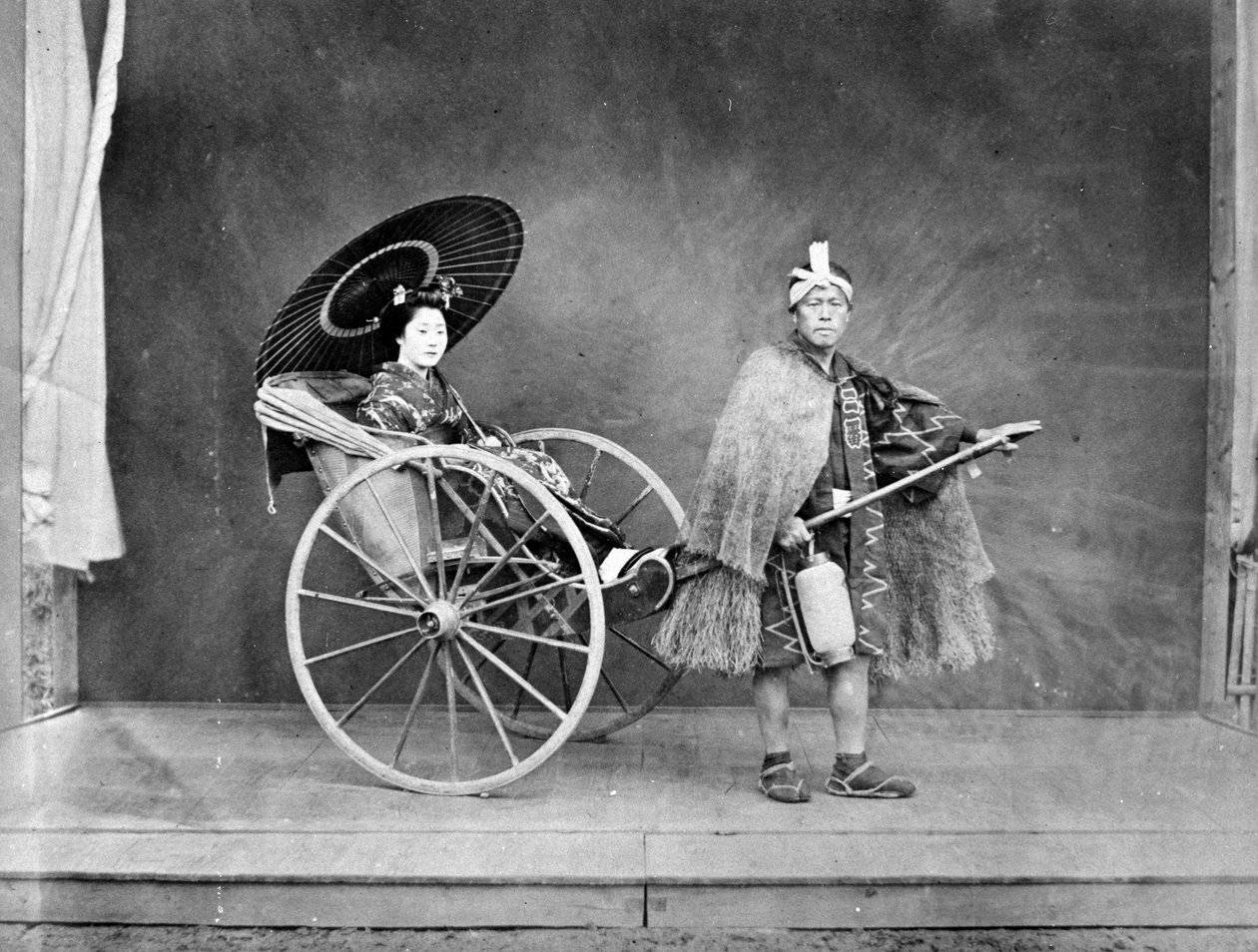 एक रिक्शा में गीशा, c.1870s द्वारा जापानी फोटोग्राफर