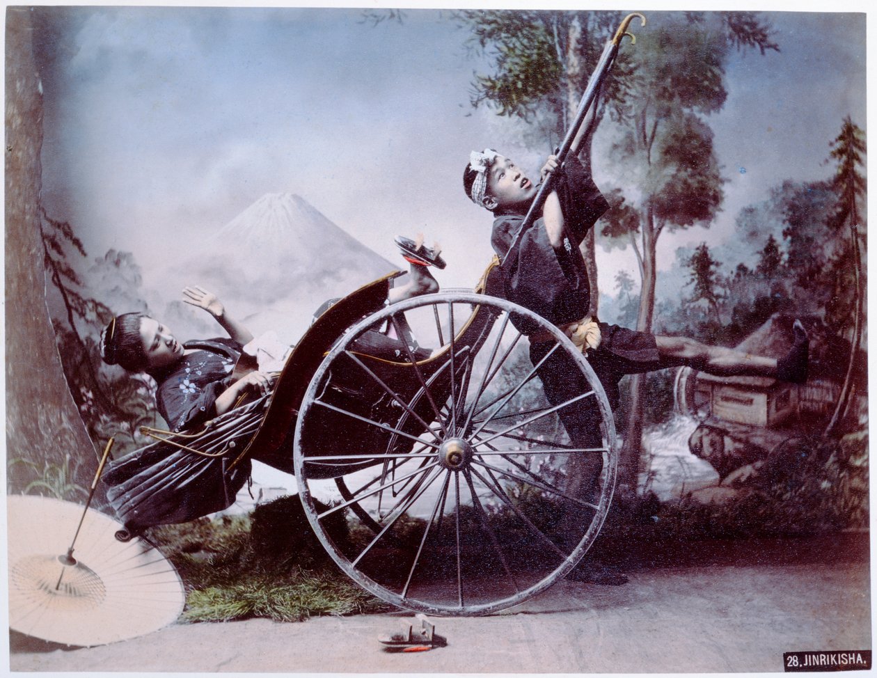 रिक्शा दुर्घटना, c.1900 (रंगीन फोटो) द्वारा जापानी फोटोग्राफर
