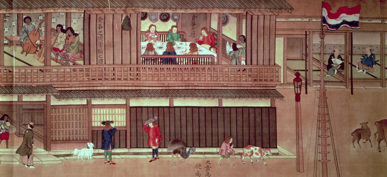 एक घरेलू दृश्य (एक स्क्रॉल का दायां हाथ अनुभाग) (एक स्क्रॉल का 22591 और 136098 देखें) (22592 और 13609 देखें) द्वारा जापानी स्कूल