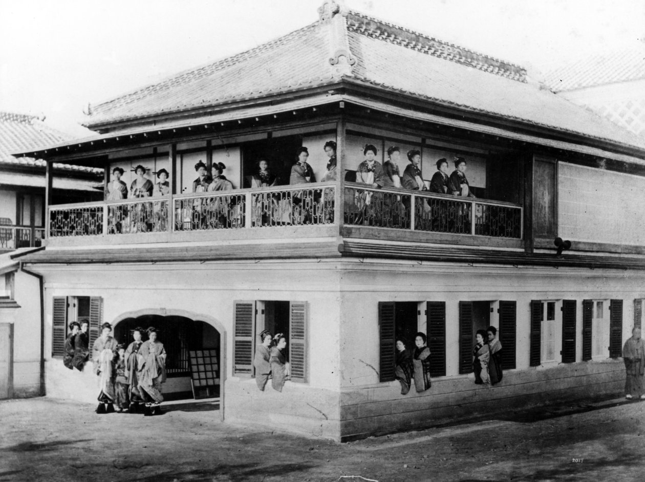 गीशा हाउस, c.1860s द्वारा जापानी फोटोग्राफर