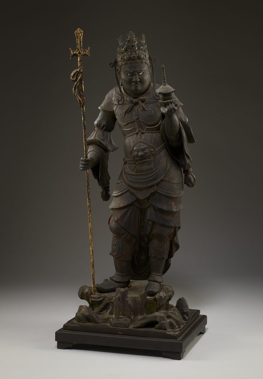 बिशामोंटेन (वैसरवन, उत्तर का संरक्षक) (धातु और सोने की पत्ती वाली लकड़ी) द्वारा जापानी स्कूल