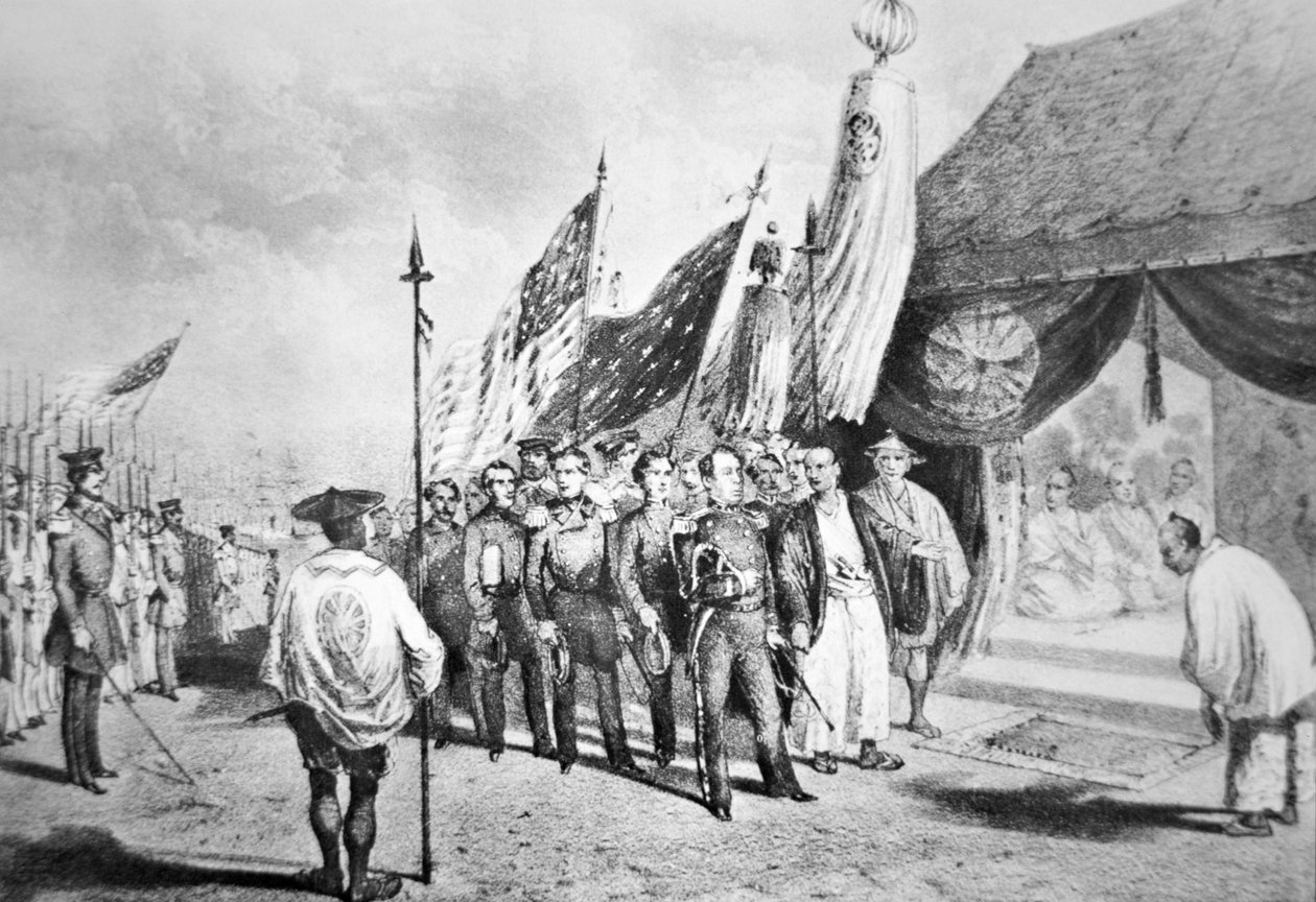 1853 में जापान में कमोडोर पेरी योकोहामा में इंपीरियल कमिश्नरों की बैठक द्वारा जापानी स्कूल