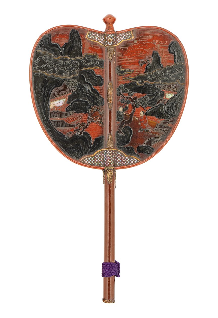 गुनबाई, युद्ध प्रशंसक, ईदो काल (लाल लाख की जमीन पर मोती की माँ) द्वारा जापानी स्कूल