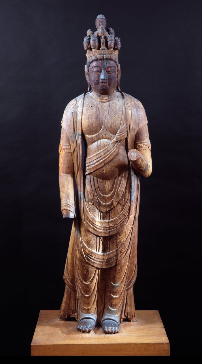 जुइचिमेन कन्नन (ग्यारह सिर वाले कन्नन), हीयन काल, 10 वीं शताब्दी की शुरुआत (पॉलीक्रोम के निशान के साथ ठोस लकड़ी के ब्लॉक निर्माण) द्वारा जापानी स्कूल