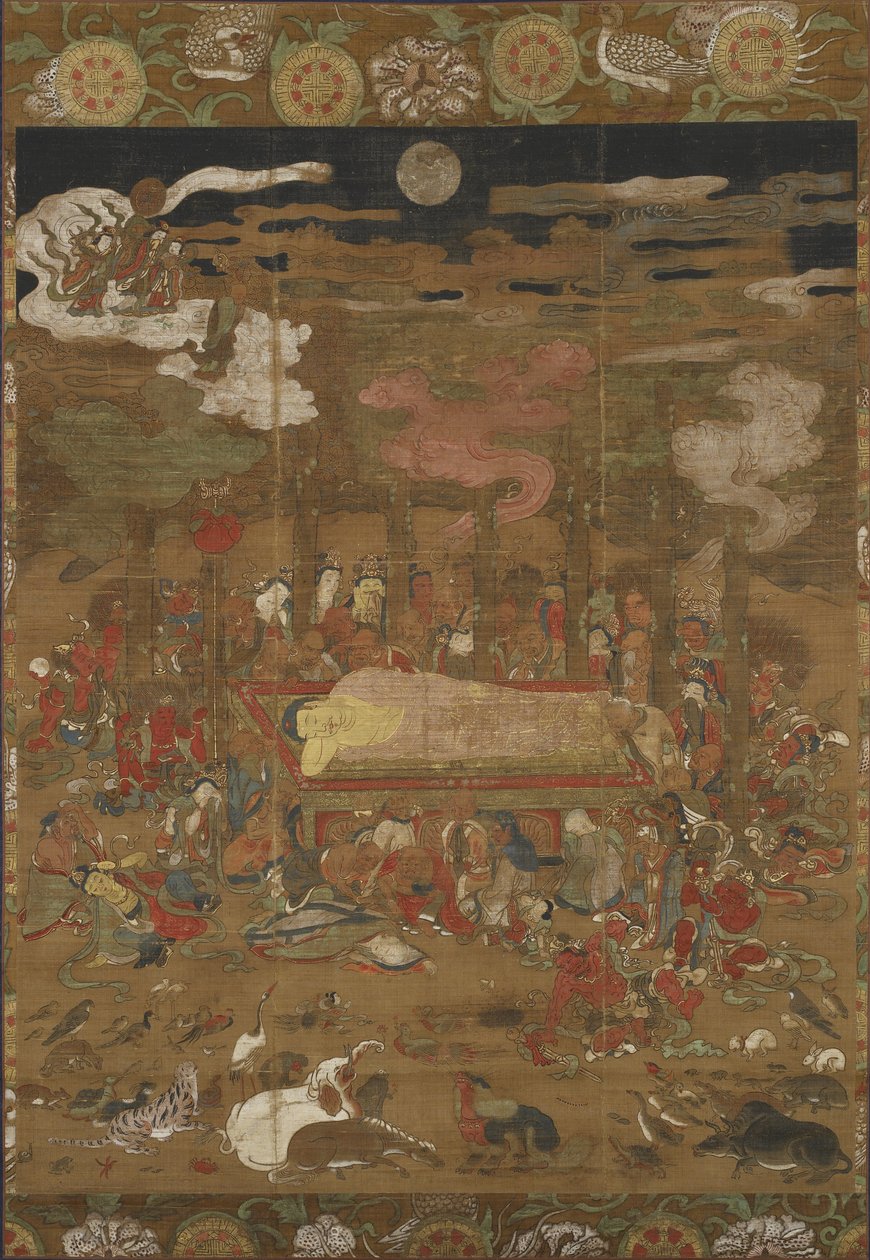 शाक्यमुनि का परिनिर्वाण, ऐतिहासिक बुद्ध (रेशम पर स्याही, रंग और सोना) द्वारा जापानी स्कूल