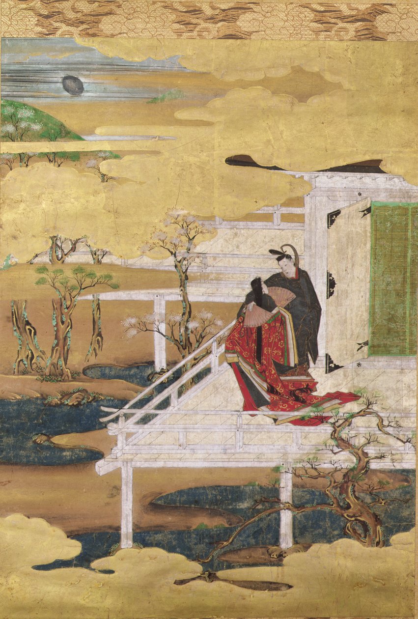 जेनजी की कथा से दृश्य (कागज पर स्याही का रंग और सोने की पत्ती) द्वारा जापानी स्कूल