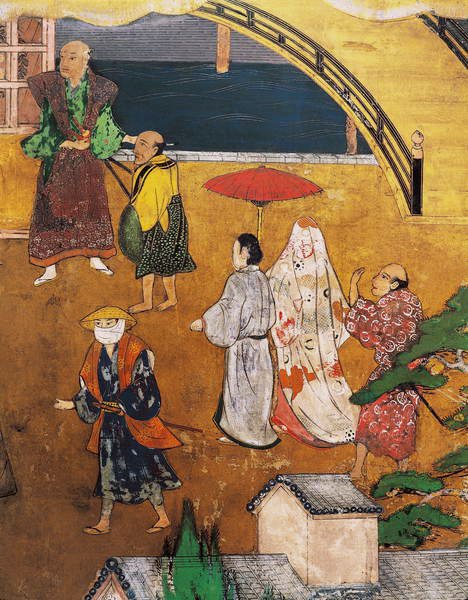 जापान में पुर्तगालियों का आगमन, एक नंबन बायोबू स्क्रीन से, 1594-1618 में एक सड़क दृश्य का विस्तार द्वारा जापानी स्कूल