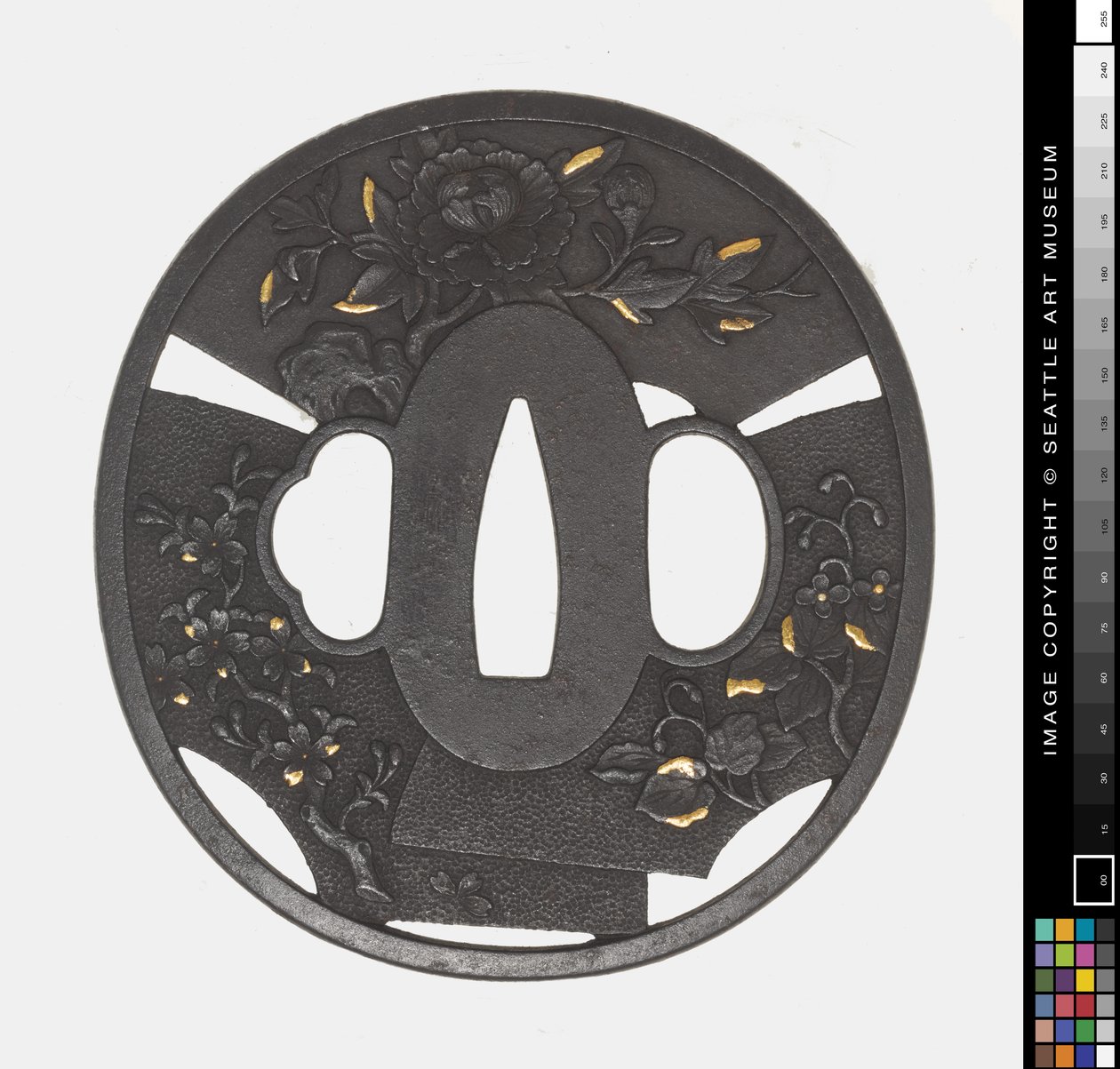 Tsuba: गुलदाउदी, चेरी, आइरिस द्वारा जापानी स्कूल