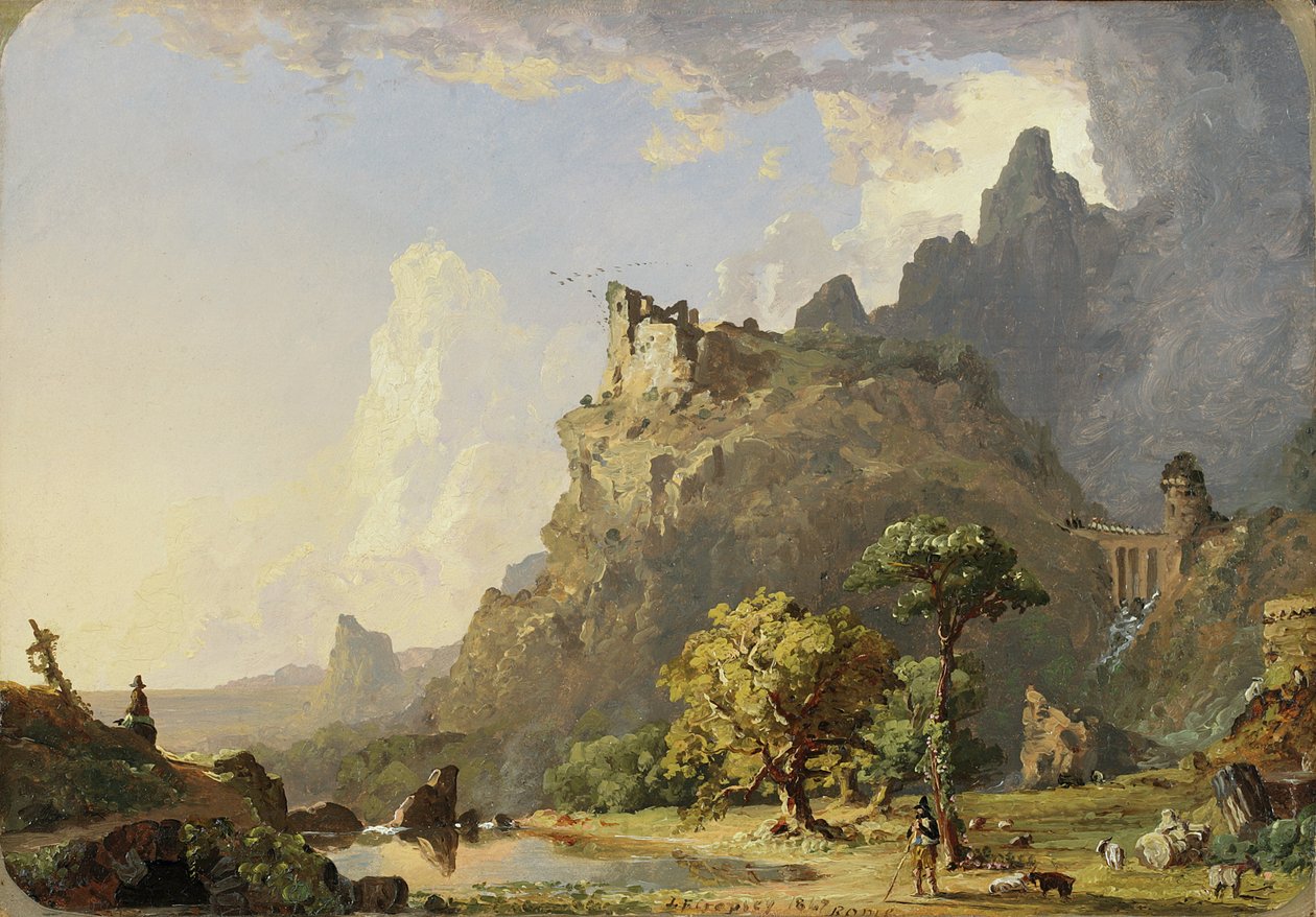 रोम के पास इटैलियन लैंडस्केप: स्टडी फॉर माउंटेन स्ट्रीम, 1847 (कागज पर तेल, कैनवास पर रखा गया) द्वारा जैस्पर फ्रांसिस क्रॉसे