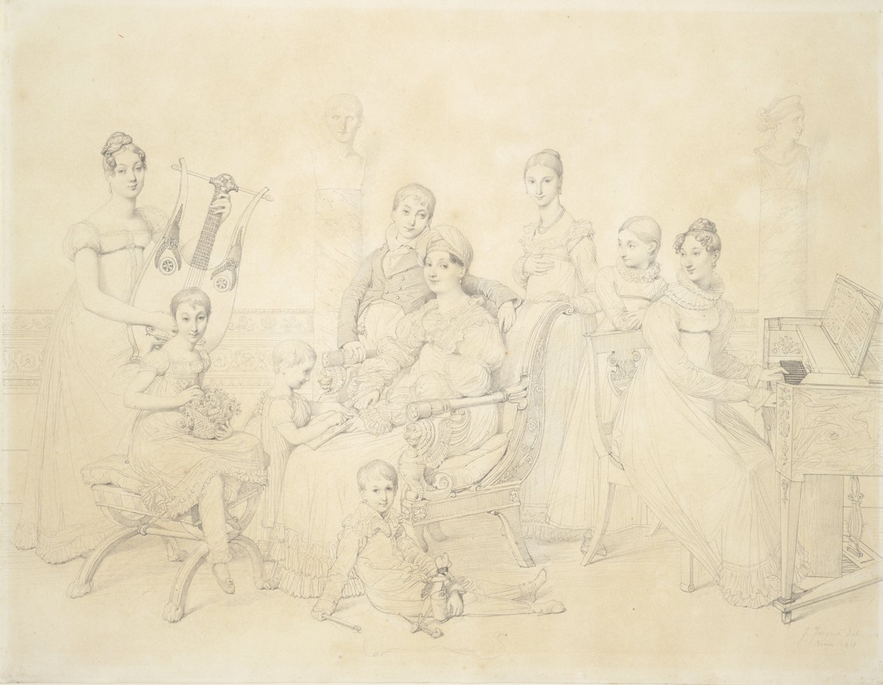 1815 लुसिएन बोनापार्ट के परिवार का चित्रण, (कागज पर ग्रेफाइट) द्वारा जीन अगस्टे डॉमिनिक इंगर्स