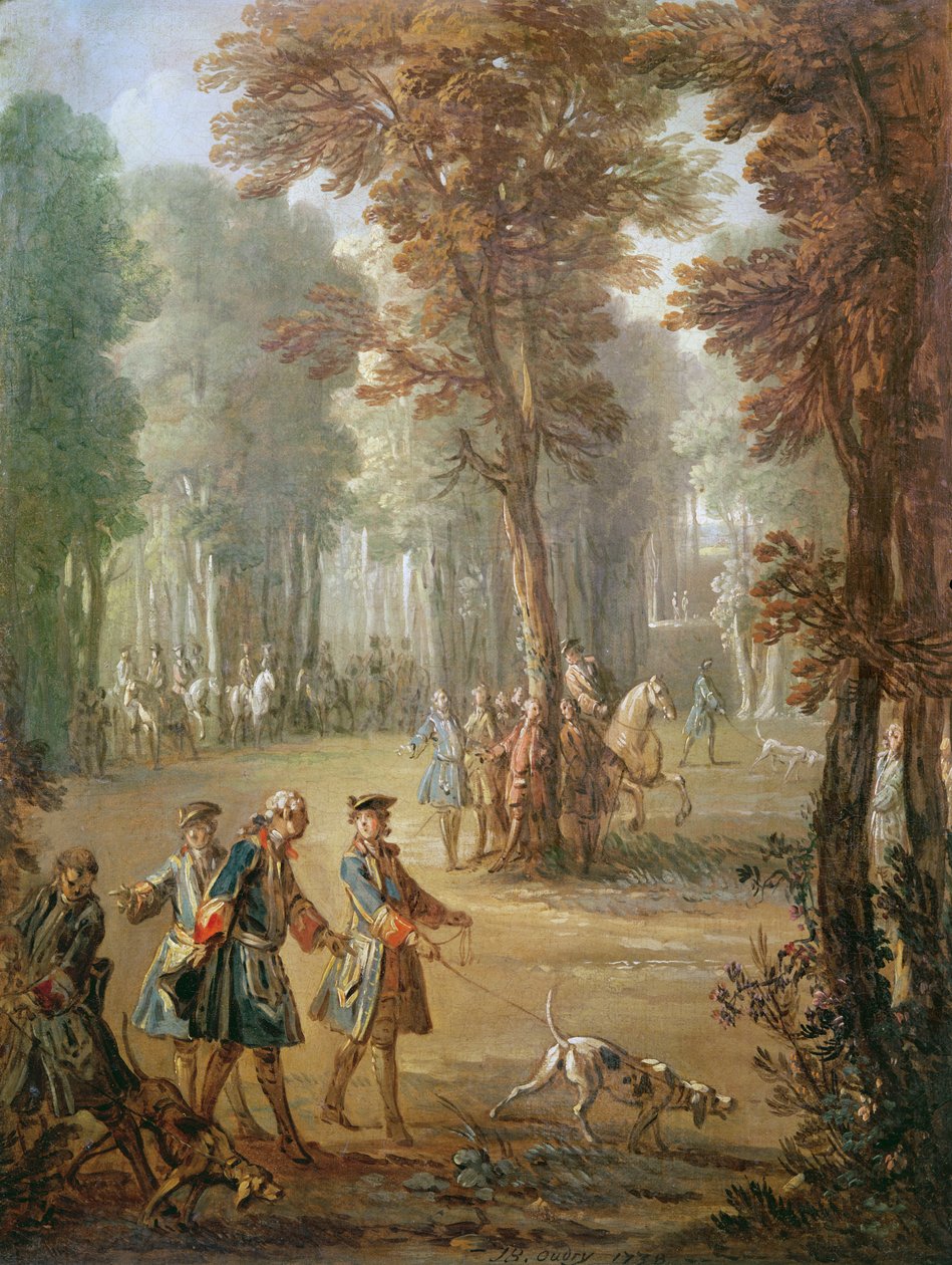 लुइस XV (1710-74) और पुय्स में उसका ब्लडहाउंड, एक टेपेस्ट्री के लिए कार्टून, 1738 (यह भी देखें 3323) द्वारा जीन बैप्टिस्ट ओड्री