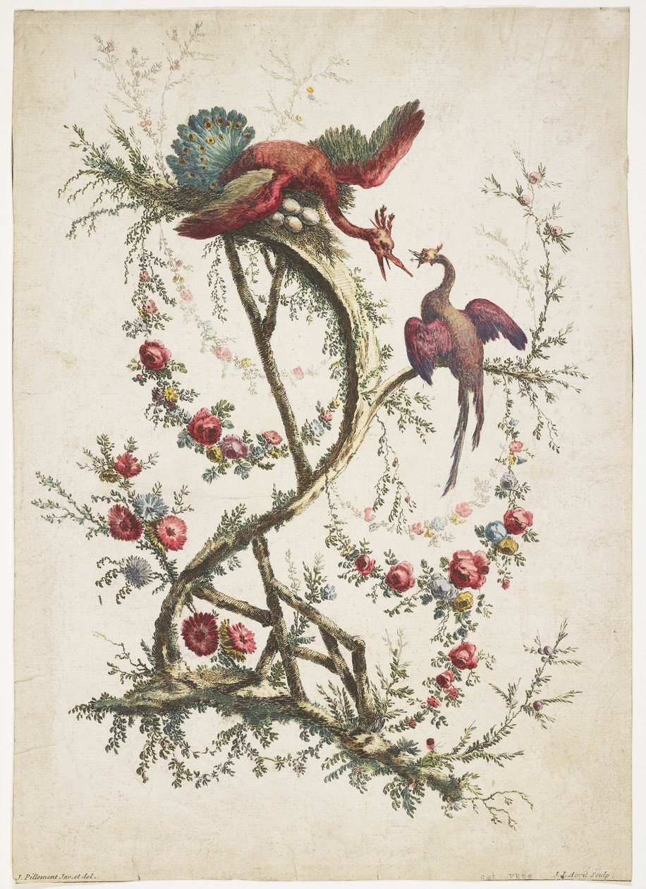 आभूषण। Chinoiserie। फूल और पक्षी।, 1770 द्वारा जीन बैप्टिस्ट पेलमेंट