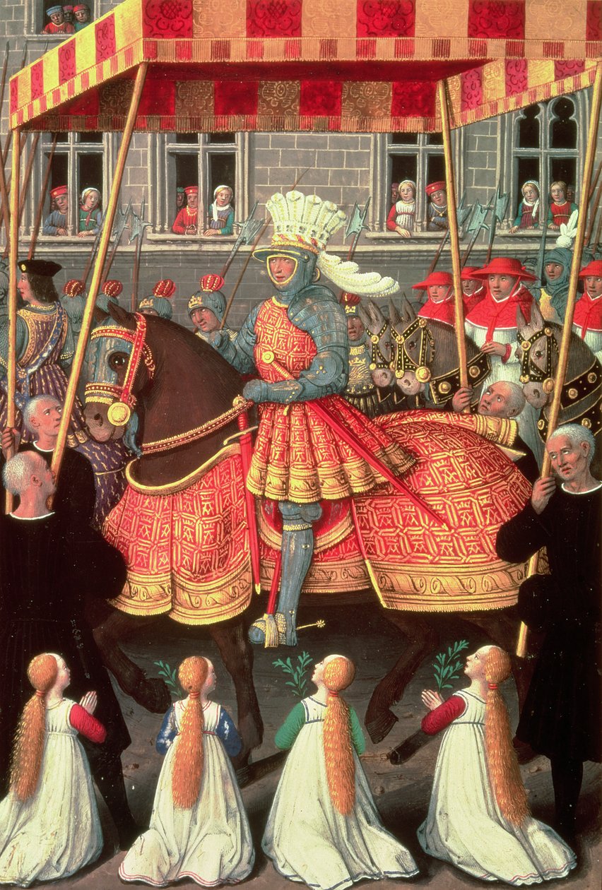 लुई XII (1462-1515) एक चंदवा के तहत जेनोआ में प्रवेश कर रहा है, इसके बाद चार कार्डिनल, &39;आवर ऑफ ब्रिटनी&39;, 1515-20 द्वारा जीन बॉर्डिचोन
