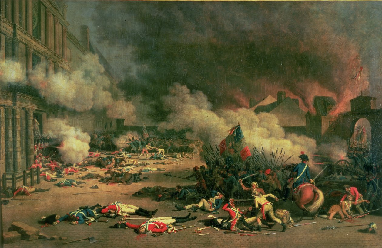 10 अगस्त, 1792 को ट्यूररीज, कैरोसेल की अदालत, का अधिग्रहण द्वारा जीन डुप्लेसी बर्टॉक्स