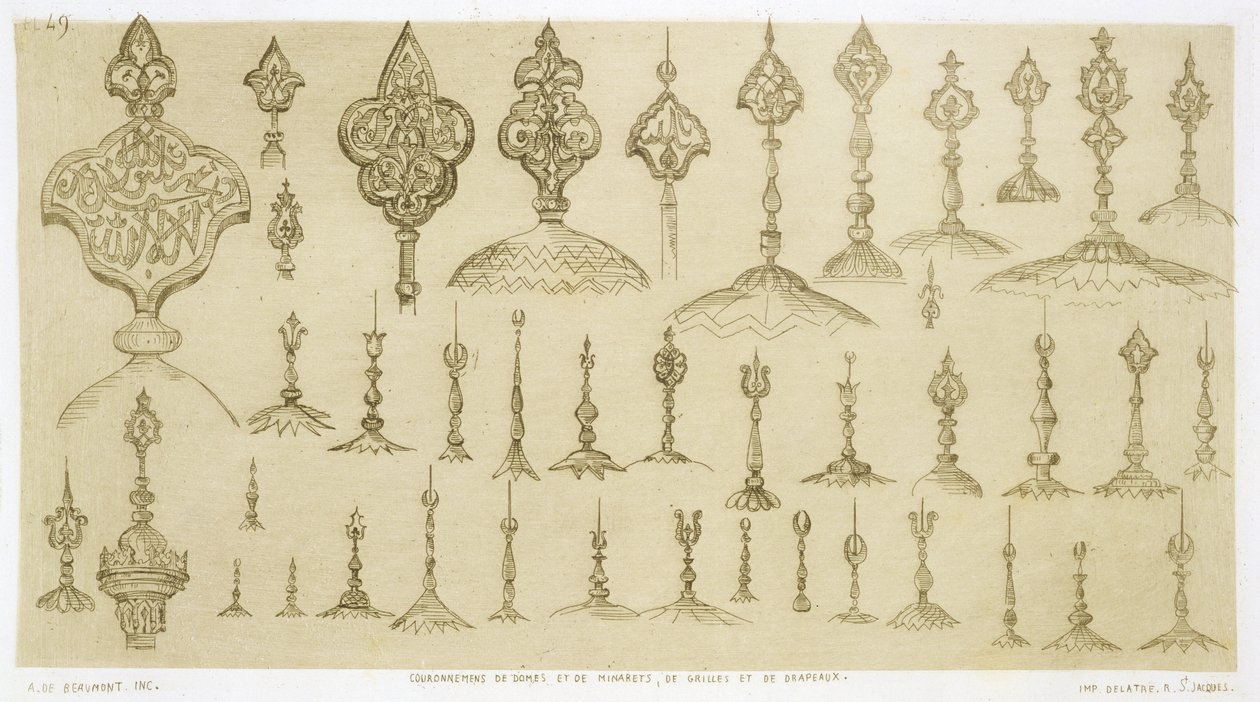 डेलाट्रे, पेरिस, 1857 द्वारा प्रकाशित &39;आर्ट एंड इंडस्ट्री&39; से गुंबदों और मीनारों के रूप में सजावटी गांठें द्वारा जीन फ्रेंकोइस अल्बानिस डी ब्यूमोंट