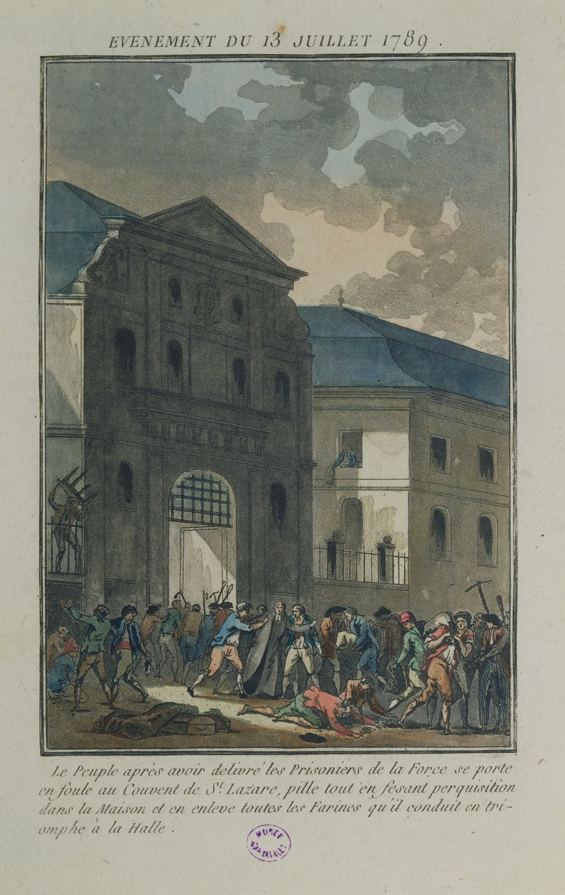 सेंट-लज़ारे कॉन्वेंट का स्तंभ, 13 जुलाई 1789 (एक्वाटिंट) द्वारा जीन फ्रेंकोइस जेनिनट