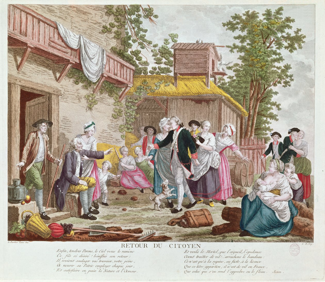 सिटीजन की वापसी, 1792 (रंग उत्कीर्णन) (देखें 336991 द्वारा जीन जैक्स फ्रेंकोइस ले बारबियर