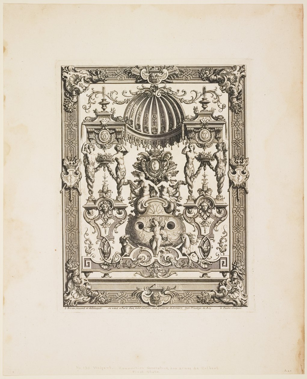 सजावटी पैनल नंबर 190: पैनल्स से कोलबर्ट के हथियार, c.1670-1680 द्वारा जीन लेपौत्रे