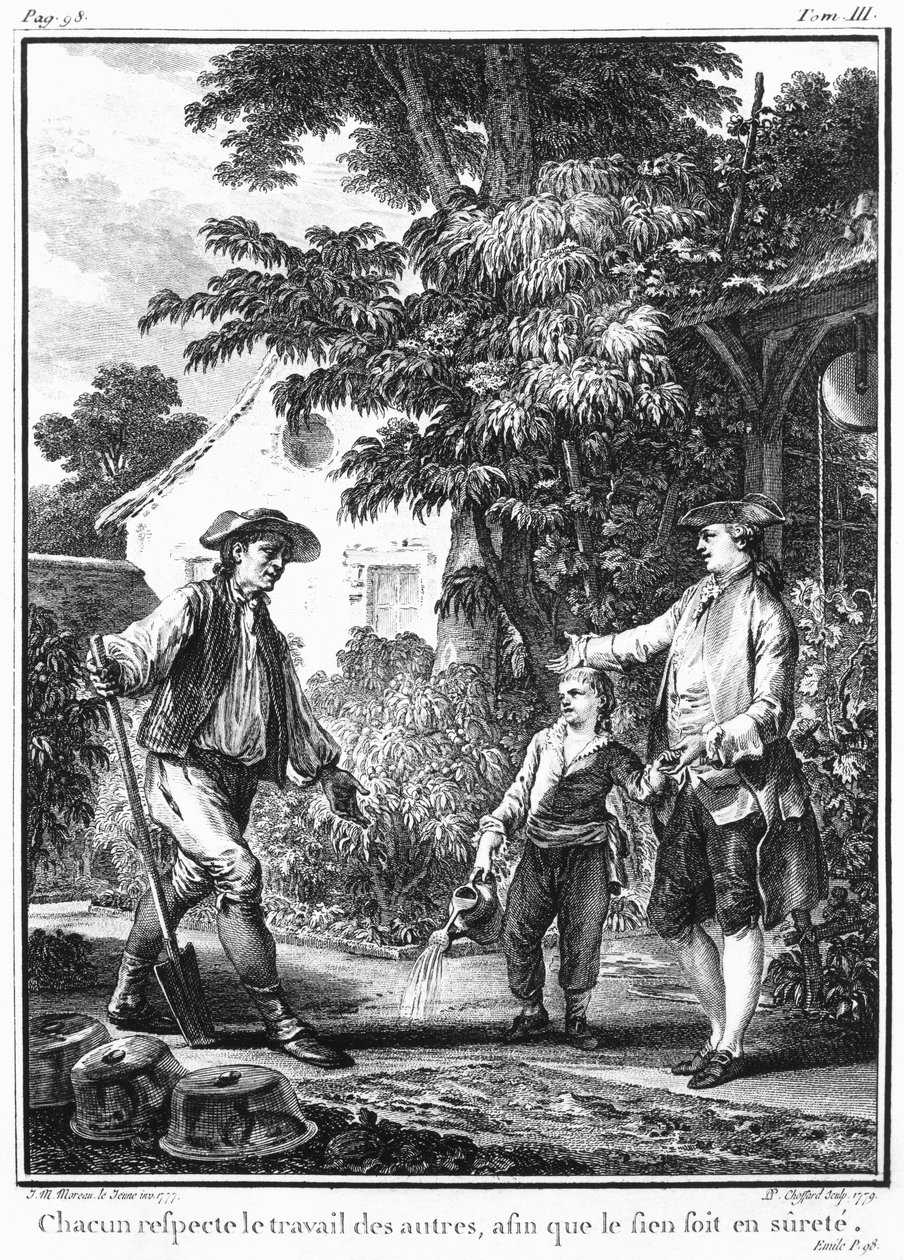 1779 में प्रकाशित पियरे फिलिप चोफर्ड (1730-1809) द्वारा उत्कीर्ण जीन-जैक रूसो (1712-78) द्वारा &39;एल&39;इमाइल&39; से चित्र द्वारा जीन-मिशेल द यंगर मोरो