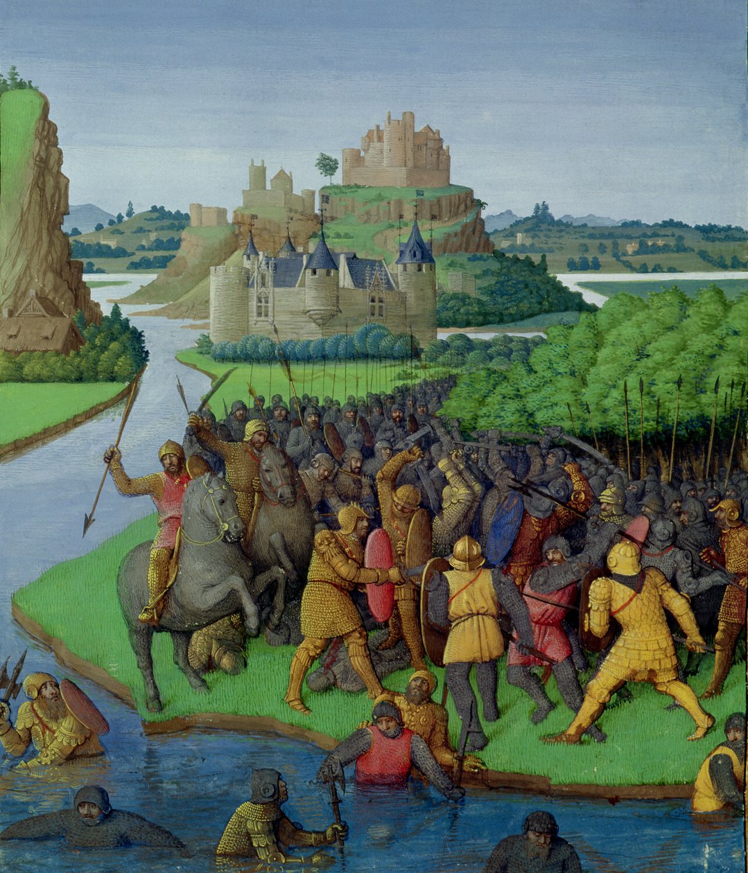 Ms Fr 247 fol.270 मैकाबीज़ और बेकिड्स के बीच लड़ाई, &39;एंटीकाइट्स जुदाईज़&39; से चित्रण, c.1470 द्वारा जीन फौक्वेट
