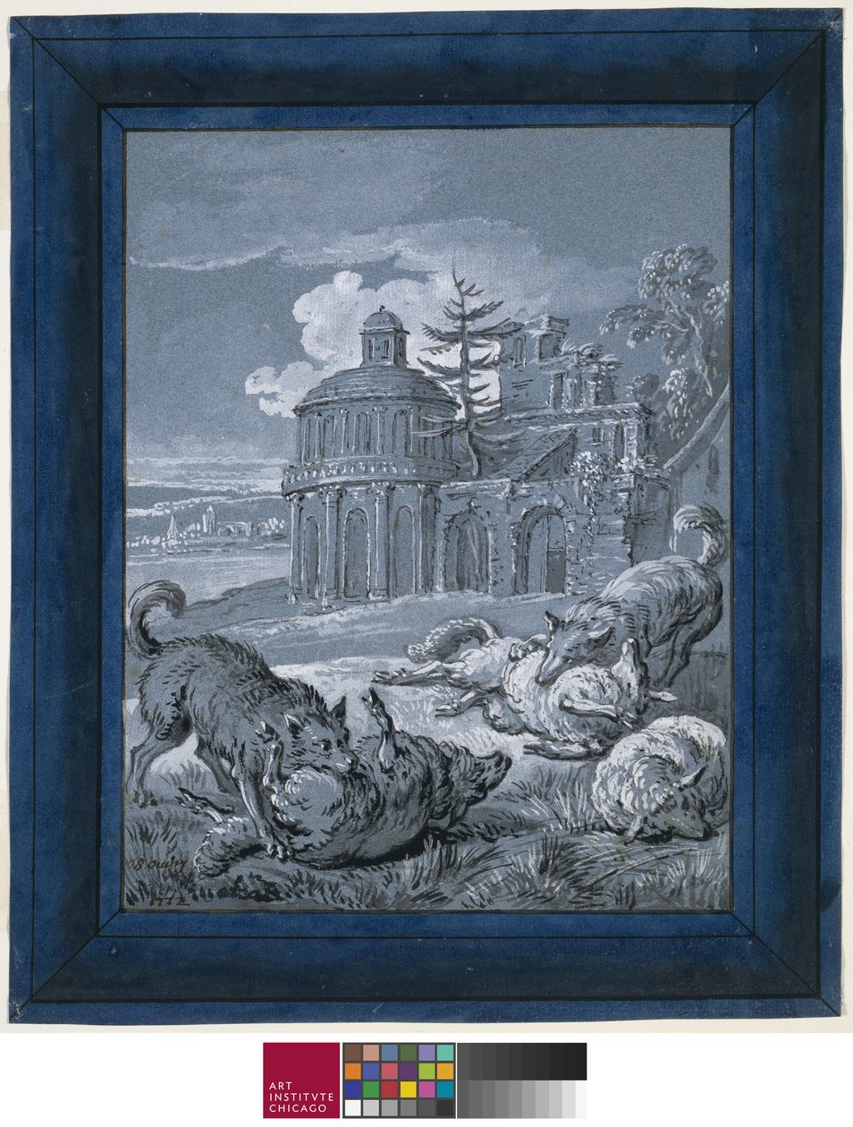 भेड़ियों पर हमला करने वाली भेड़ (रीन डी ट्रॉप द्वितीय) 1732 (कागज पर धो और स्याही के साथ कलम और स्याही) द्वारा जीन बैप्टिस्ट ओड्री