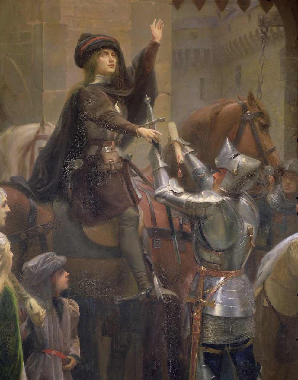 Joan of Arc ने Vaucouleurs को छोड़ दिया, Baudricourt का 23 फरवरी 1429 का विवरण और Arc का Joan, कैनवास में 189 तेल द्वारा जीन जैक्स शेरर