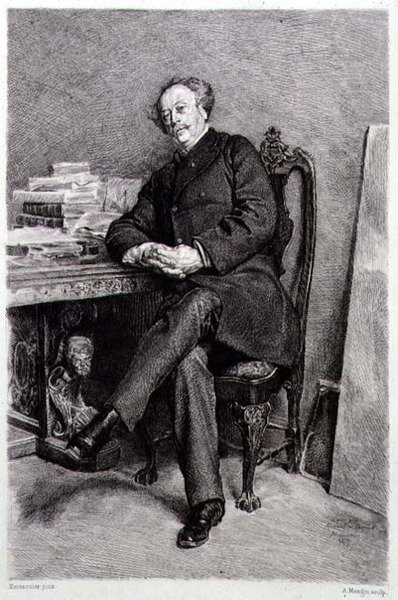 अलेक्जेंड्रे डुमास फिल्स (1824-95), फ्रांसीसी उपन्यासकार और नाटककार, ए मोंगिन द्वारा उकेरा गया (उत्कीर्णन) द्वारा जीन लुइस अर्नेस्ट (बाद) मीसोनियर
