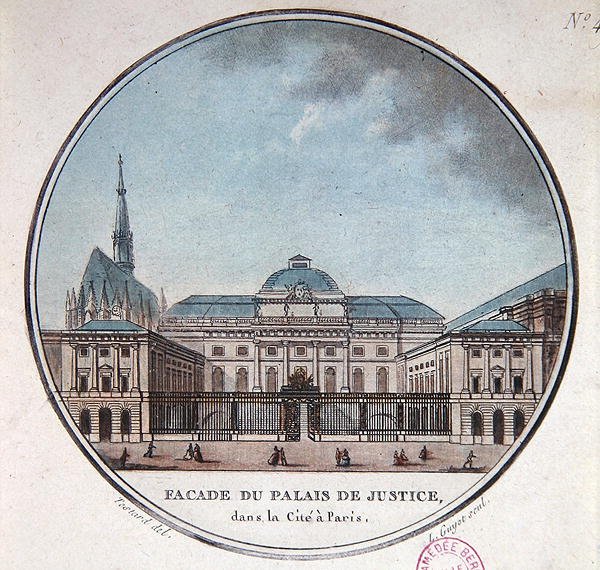 पैलेस डी जस्टिस का मुखौटा, c.1785 (रंग लिथो) द्वारा जीन (बाद) टेस्टार्ड