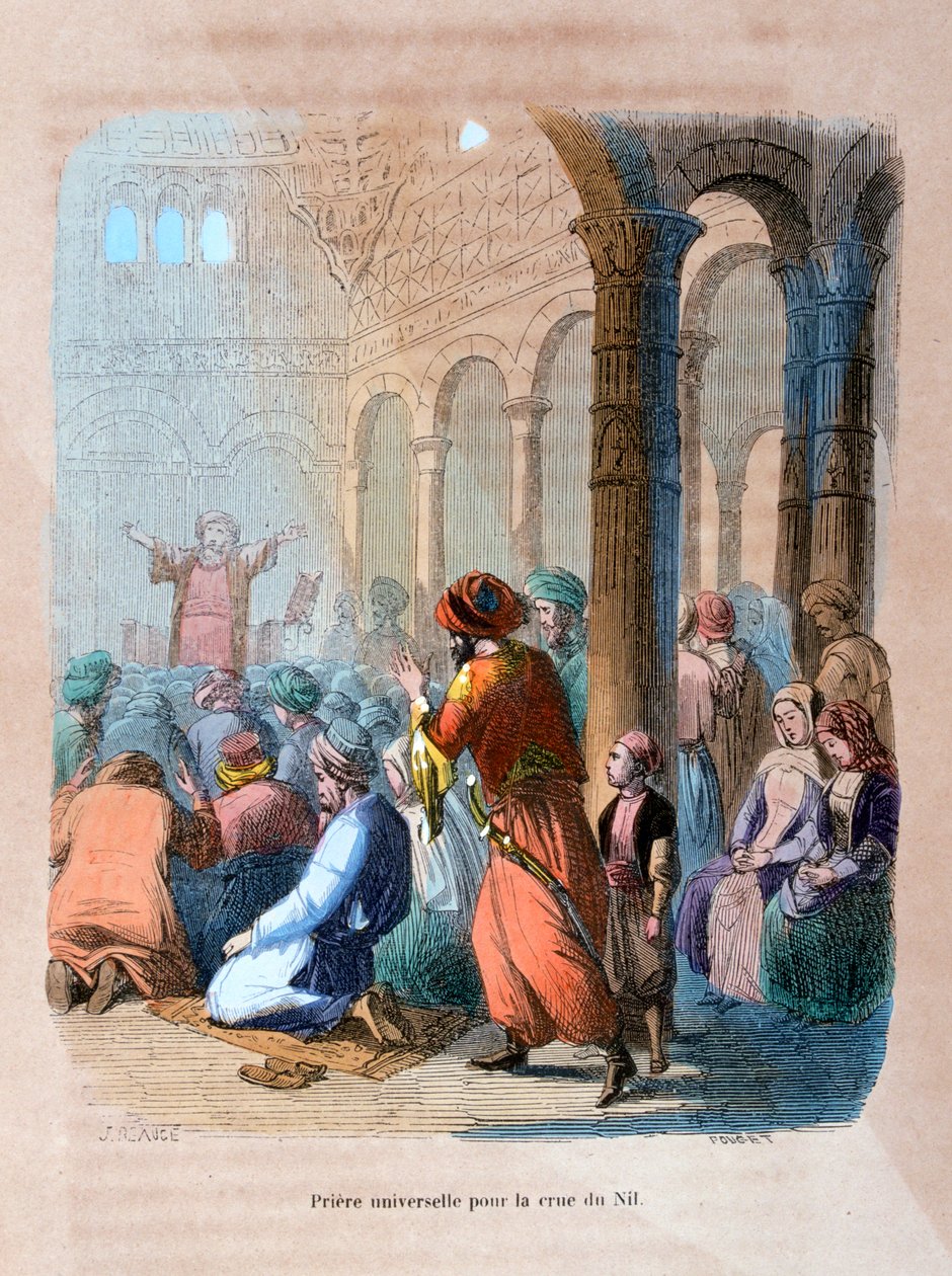 नील नदी, मिस्र की बाढ़ के लिए सार्वभौमिक प्रार्थना, c1847 द्वारा जीन एडोल्फ बीज़